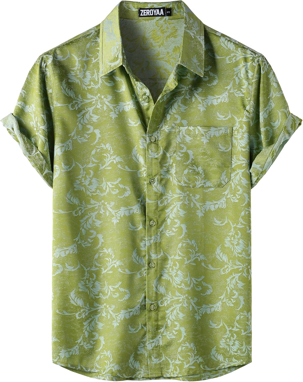 ZEROYAA Camisa Masculina de Manga Curta Jacquard Floral de Seda